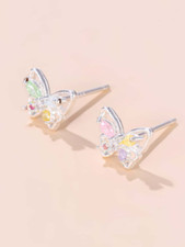 Fashion Zirconia   Multicolor   Butterfly   with Crystal EARRINGS   NWT   WOW