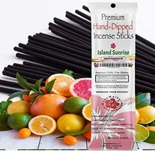 Premium Hand Dipped Incense Sticks, 100-11in Sticks Island Sunrise 