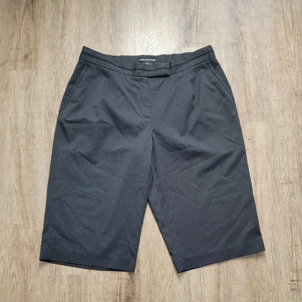Bermudas para mujer Larry Levine ~ talla 18W ~ negras ~ tiro alto ~ rayas Foto 2 de 4