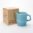 Fire-King Stacking Mug Turquoise blue 215ml Milk Glass H 3.4 inches Vintage
