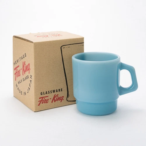Fire-King Stacking Mug Turquoise blue 215ml Milk Glass H 3.4 inches Vintage