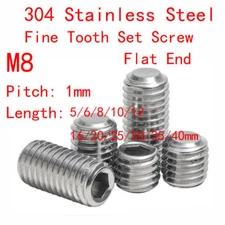 M8 1mm Set Screws Fine Tooth SUS304 Steel Hex Socket Flat End Machine Screw