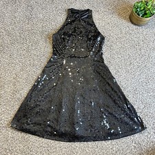 VTG ADRIANNA PAPELL Evening Dress Black Sequins High Neck Sleeveless Flapper 10