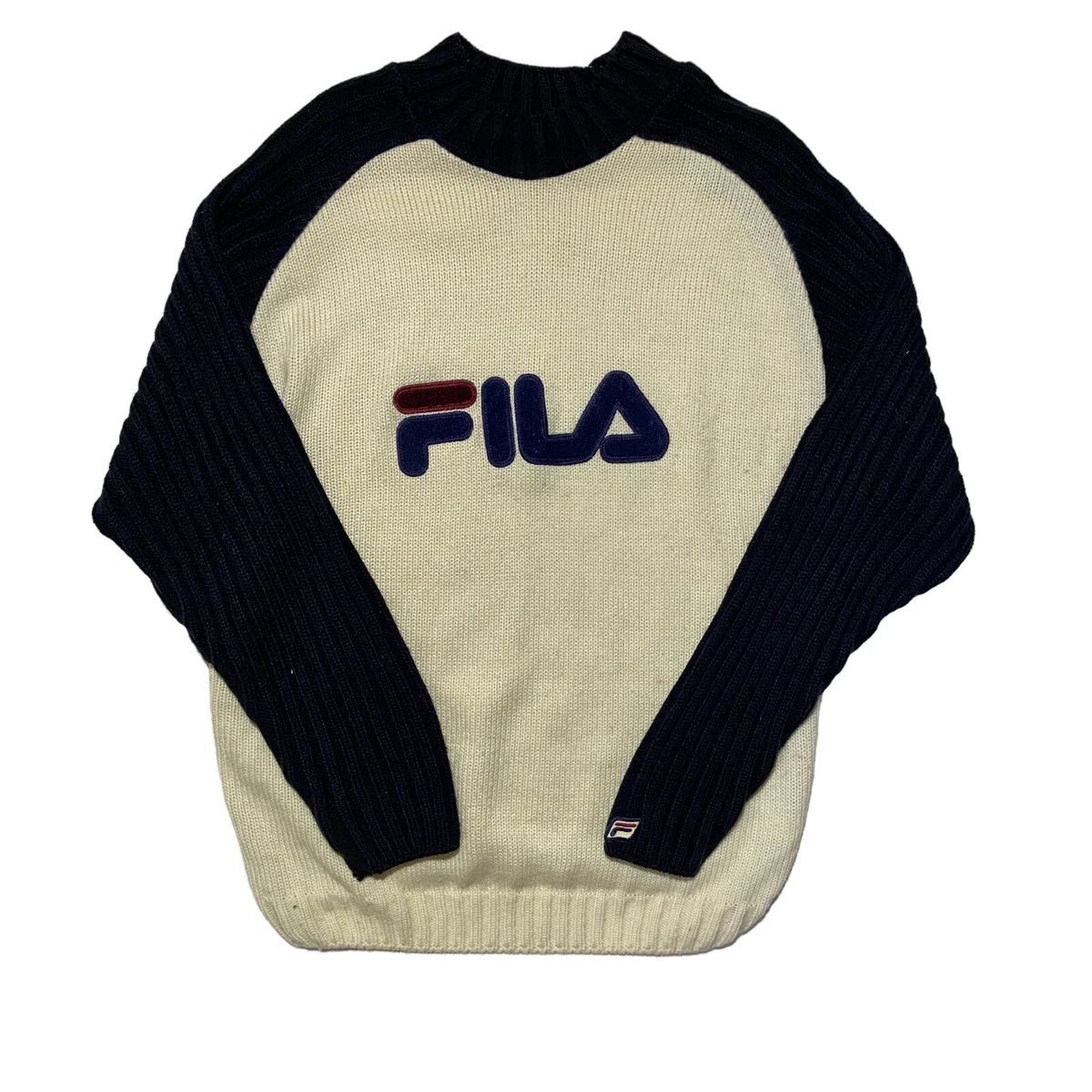 Men s Vintage FILA Knit Sweater Pullover Big Logo Acrylic Wool Size S made in UK