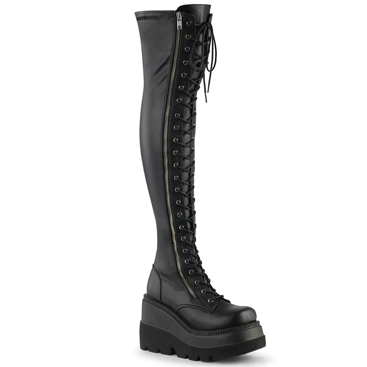 シェクター SHAKER-374 Wedge Platform Lace-Up Thigh-High Boot with Outside Zip