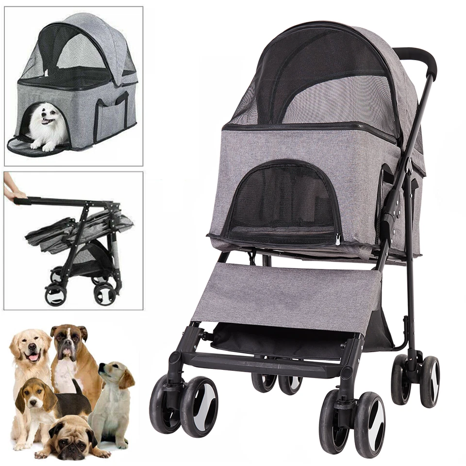 Buggy Wagen Stroller für klein mittler Hunde Katzen Haustier mit Regenschutz