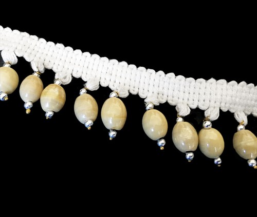 WOW!! $320 FRENCH Fringe GLASS BEAD TRIM - Beige/Cream * 11 YARDS ~ NEW - Picture 3 of 4