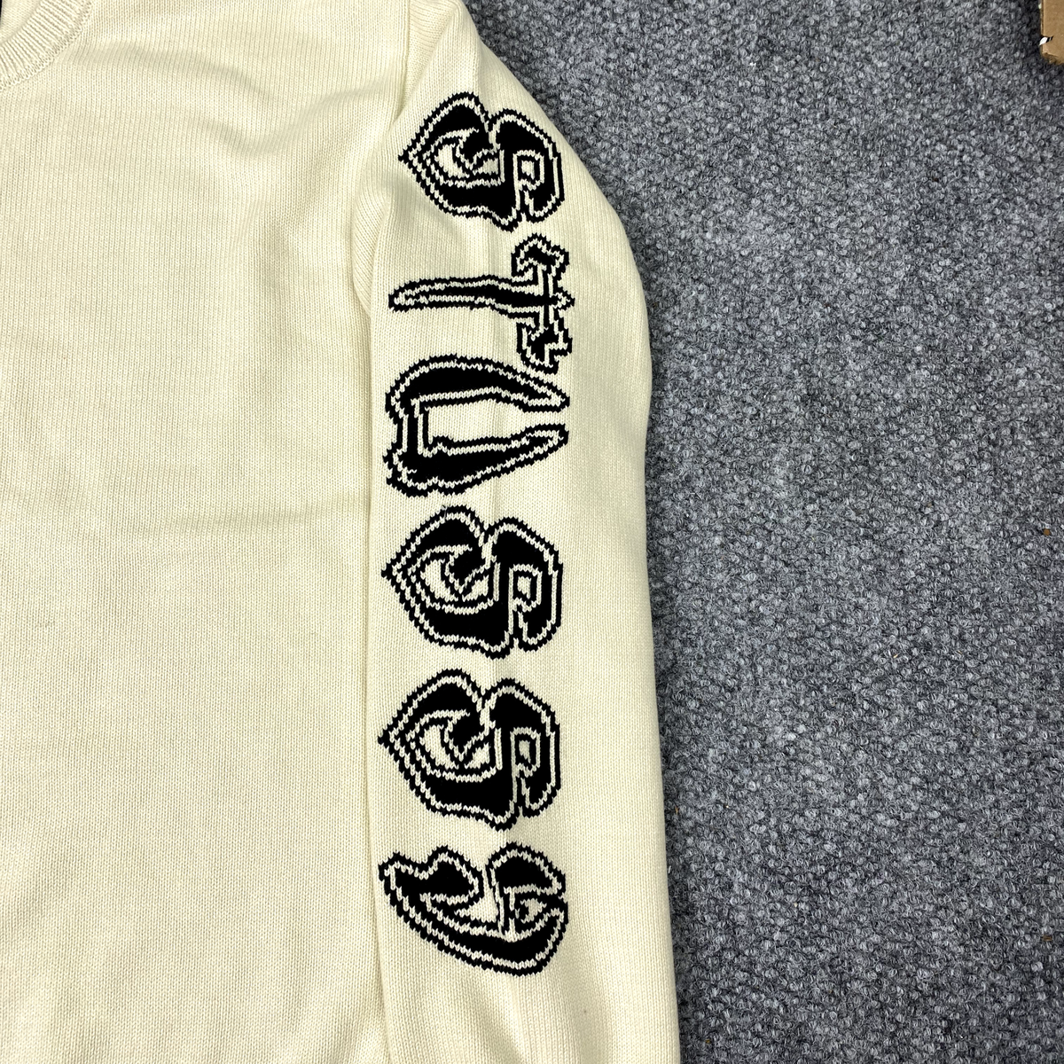 Stussy Jacquard Logo Sleeves Sweater Mens XXL Natural Beige Stussy Jacquard Logo Sleeves Sweater Mens XXL Natural Beige