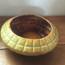 Vintage MCM Haeger USA 794 Signed Retro Gold & Brown Glazed Shallow Art Pottery 