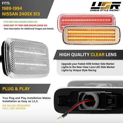 Clear Side Marker Light w/ Red & Amber LED 4pc Set For 89-94