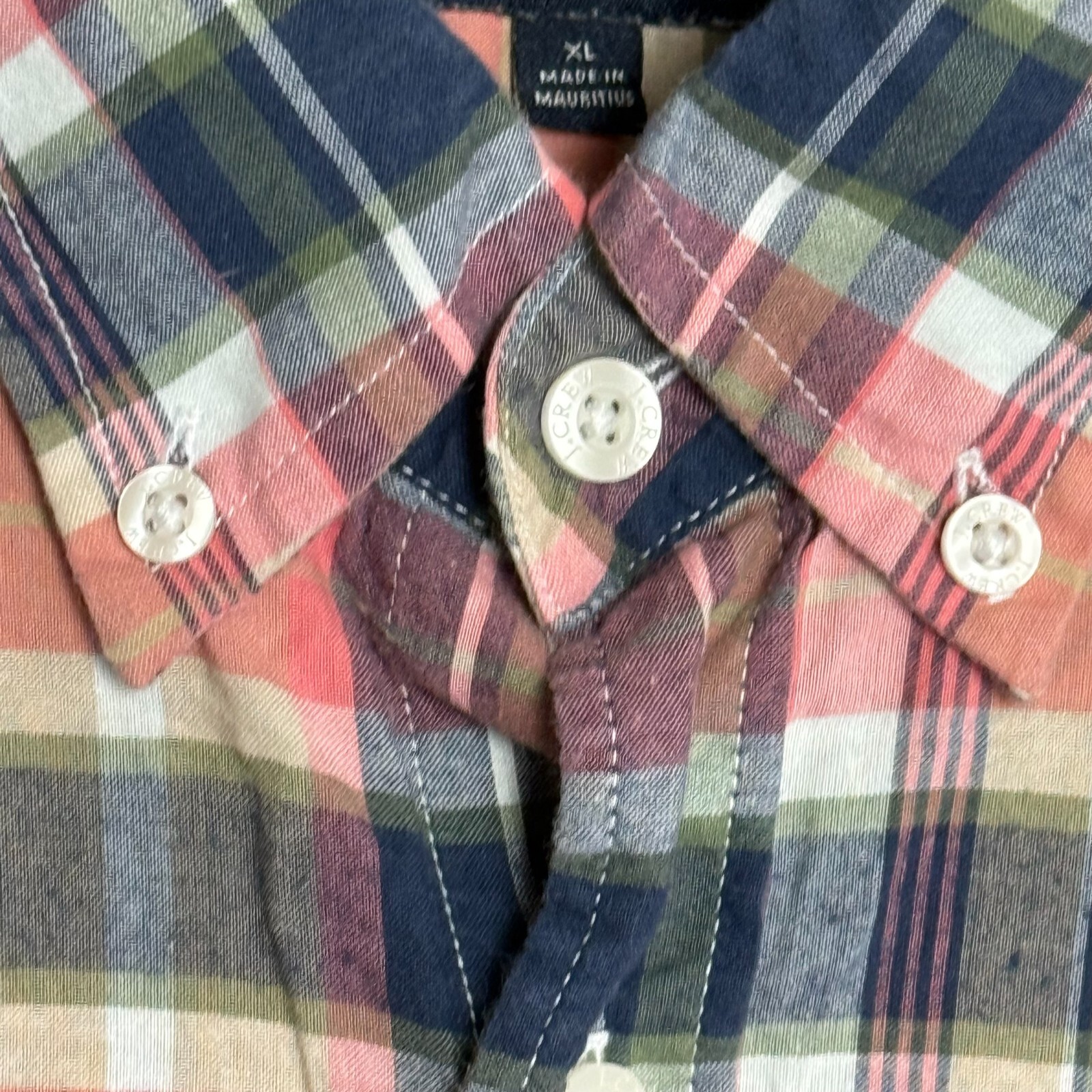 J Crew Summer Plaid Shirt Mens XL Red Plaid Button Up Long Sleeve Casual Modern