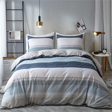 Cotton Duvet Cover Set Queen White Gray Blue Striped Duvet Cover Modern Geometri