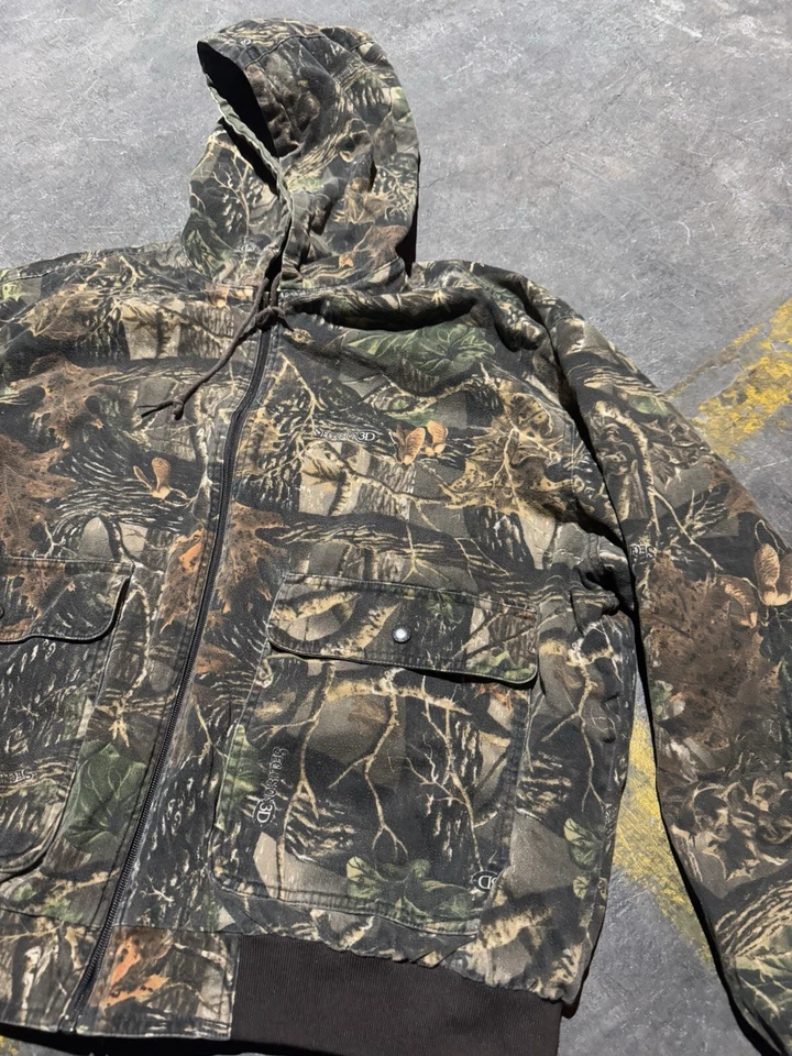 VTG Cabelas Realtree Camo Zip Up Hoodie Heavyweight Hunting Outdoors 2X Mens - Image 3 of 4