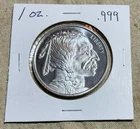 1 TROY OUNCE .999 FINE SILVER ROUND BULLION COIN INDIAN HEAD & BUFFALO DESIGN BU