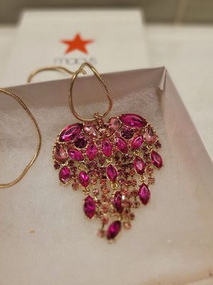 NIB $65 Betsey Johnson Breaking Hearts Long Pendant  Pink Necklace Gift Box