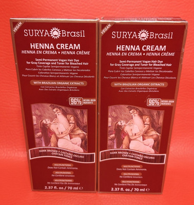 Surya Brasil Henna Cream Semi Permanent Hair Dye Dark Brown 2.3oz 2 PK EXP 12-27
