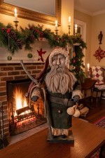 Primitive Christmas One of a Kind Hand Sculpted Clay Face Santa w/ Gourds 20 "