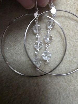 Smooth Dangle Hoops Preciosa Vintage CrystalsEarrings 2 Inches Silverp Leverback