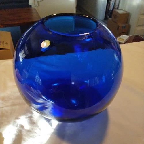 Vintage Blenko Glass 3615 M Globe Vase In Cobalt Blue  7.25" Tall