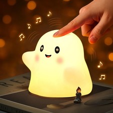 Cute Ghost Night Light for Kids, Rechargeable Silicone Bedside Night Light wi...