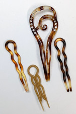 Vintage Faux Tortoise Shell Hair Pin Combs Lot of 4  Large Signed w/Rhinestones