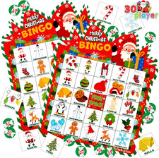 30 Players Christmas Bingo Cards, Xmas Bingo Game for Kids Family Activities,...