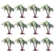 12Pcs 2.8" Miniature Plastic Coconut Palm Tree Model Decor Green