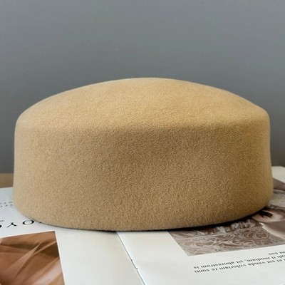 Vintage Wool Felt Fedora Hat Women Hard Top Beret Wedding Cocktail Party Cap Pro
