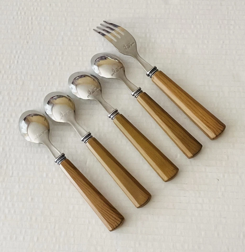 Gibson Acero Inoxidable Imitación Madera Aspecto Grano Mango Plástico 4 Cucharaditas y 1 Tenedor de Cena Foto 4 de 4