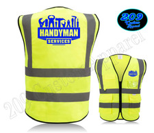 HANDYMAN HI-VIS SAFETY VEST REFLECTIVE STRIPS POCKETS PRINT FRONT AND BACK