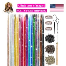 Magical Hair Tinsel Kit - 7600 Strands in 16 Colors, 48  Sparkly Extensions