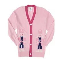 NWT 2025 Aldi Gear Pink Nutcracker Christmas Holiday Sweater Cardigan Sz Medium