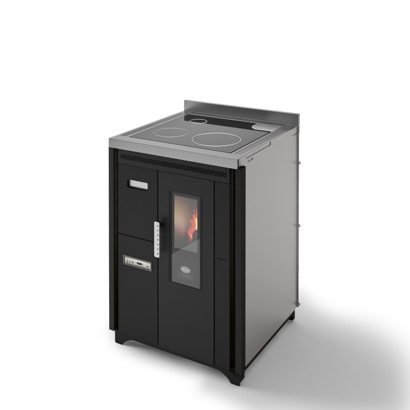 STUFA CUCINA A PELLET NINA INCASSO NERO PIASTRA VETRO 7.5KW