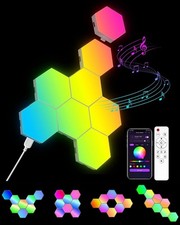 RGB Hexagon LED Wall Panels - 8 Pack, Music Sync, Smart App Remote Control, DI