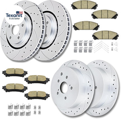 Front and Rear Drilled and Slotted Brake Rotors Ceramic Brake Pads Brake Kit Rep