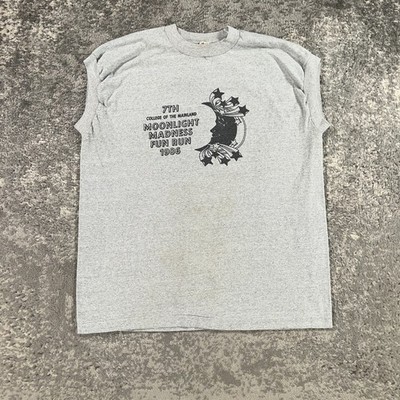 VTG College Fun Run Shirt Mens Medium Sleeveless Moon Logo 80s USA Screen Stars