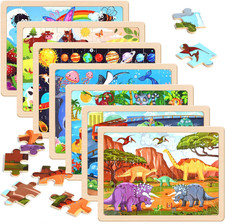7 Packs Puzzles for Kids Ages 4-6, 60 Pcs Wooden Jigsaw Puzzles Preschool Educat