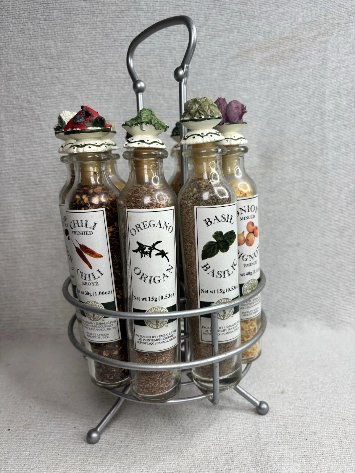 Vintage Original Pintemps Gourmet Carousel Spice Rack Revolving 9 Glass Bottles