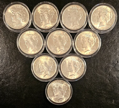 Gorgeous Set of 10 1925 Peace Dollars CH/BU/GEM Luster, 1/2 Roll Collector Lot
