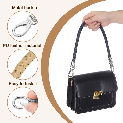 50cm Short Leather PU Braided Purse Replacement Handle - Apricot, Silver - Picture 3 of 6