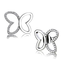 Women's Butterfly Earrings, Clear CZ, Stainless Steel, Cluster, Sparkling
