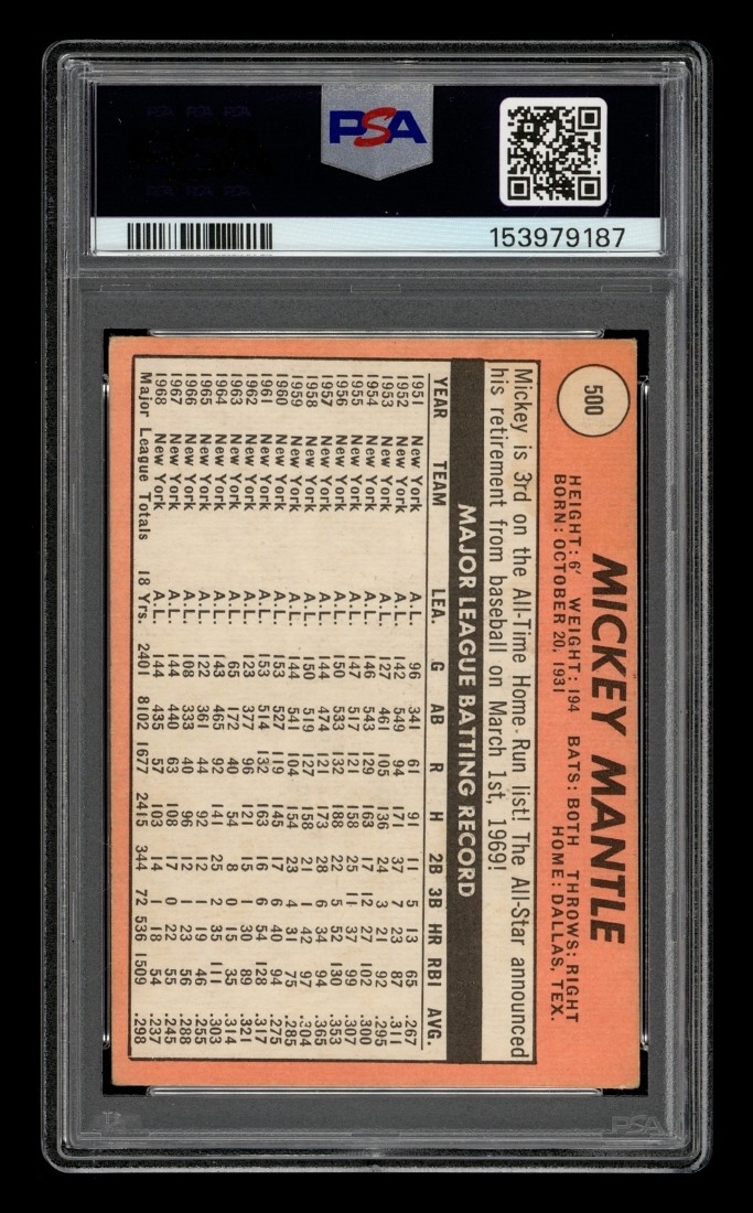 1969 Topps Set-Break #500 Mickey Mantle Last Name In Yellow PSA 4 VG-EX view 2