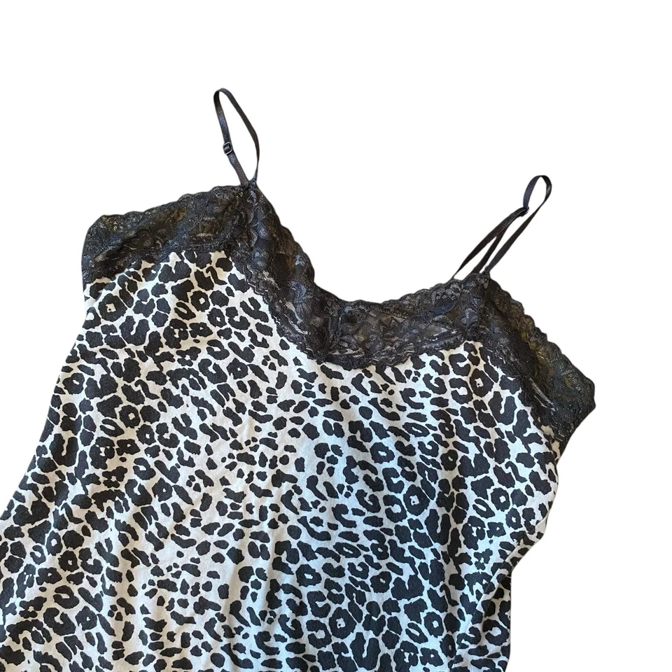Camiseta sin mangas Y2k Leopardo Guepardo Negro Blanco Encaje Shore Capas Largas Cami XL Foto 2 de 4