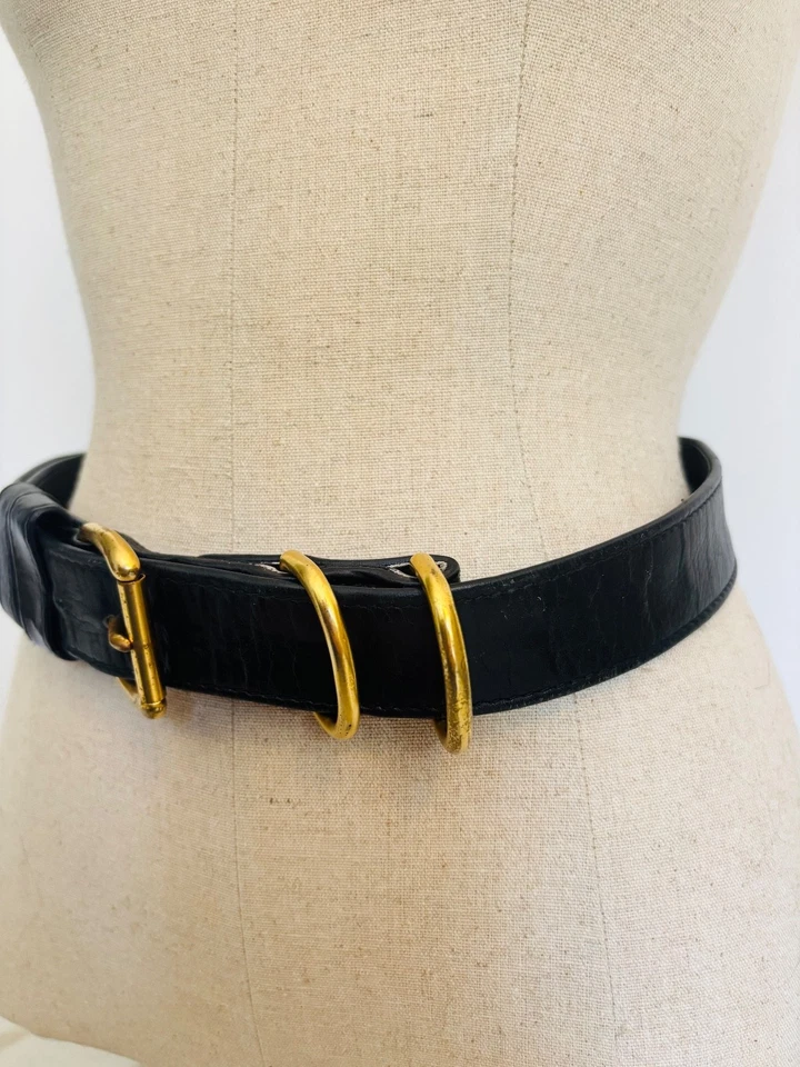 Hebilla de latón macizo de cuero negro Robert Lee Morris vintage, años 80-90 Foto 4 de 4