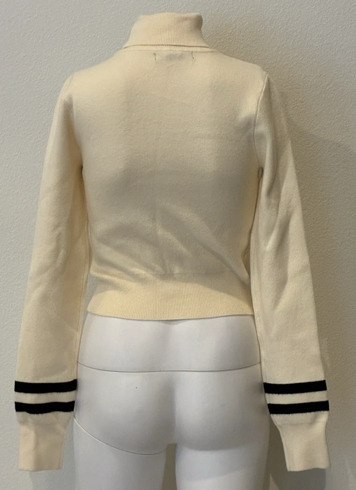 Suéter Forever 21 Mujer Rayas Cuello Alto Talla S Marfil Negro Náutico Preppy Foto 3 de 4