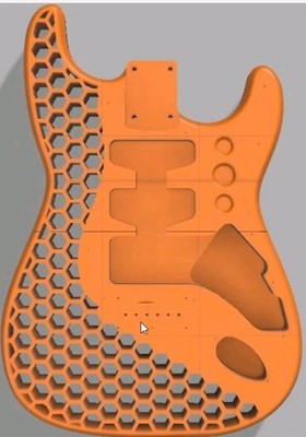 3D Printed Fender Stratocaster Guitar Body, Hardtail, Hexagon Style, Orange