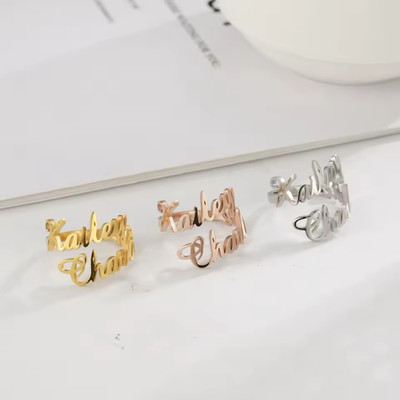 Personalized Double Name Ring Custom Jewelry Gold Silver Rose Gold Anniversary