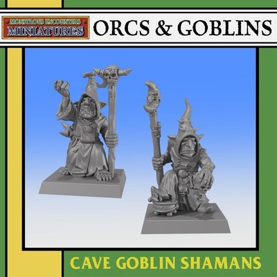 Cave Goblin Shamans On Foot X2, Tabletop Fantasy Battles By Monstrous Encounters