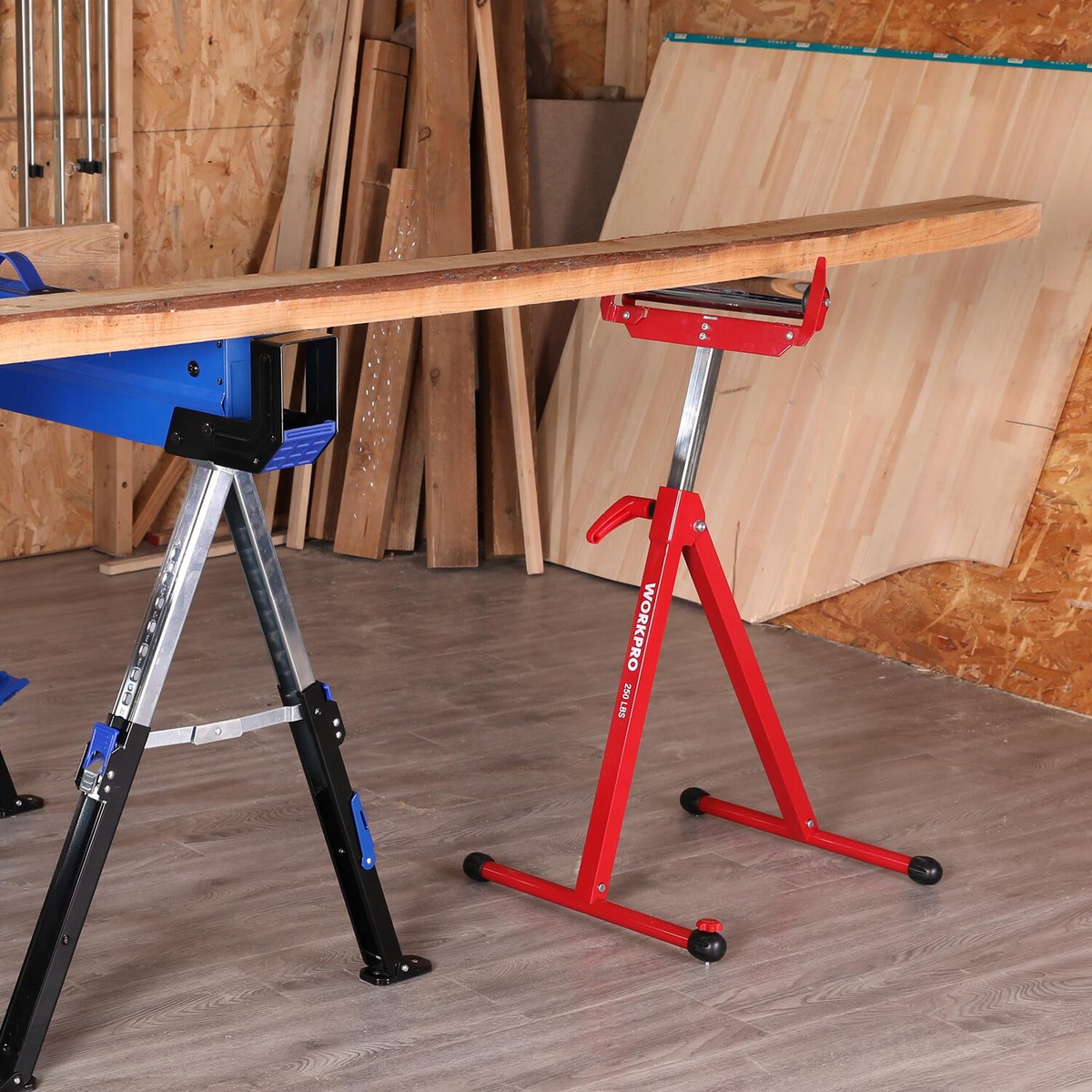 WORKPRO 2-Pack Folding Roller Stand Sawhorse 250 Lbs Load WORKPRO 2-Pack Folding Roller Stand Sawhorse 250 Lbs Load