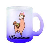 "Glas-Tasse Weiß/Lila \" Alpaka Mit Wunschname \" Teetasse Kaffeetasse"